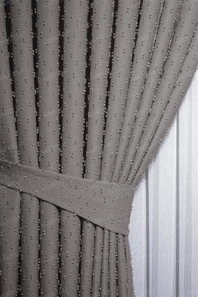 Keten Serisi Ponpon Desen Sakin Gri Fon Perde