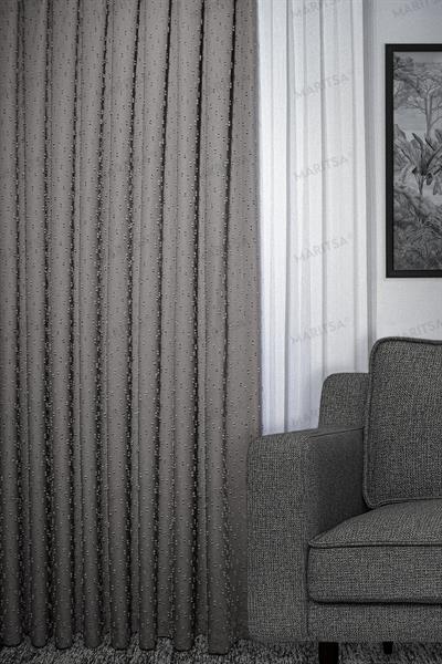 Keten Serisi Ponpon Desen Sakin Gri Fon Perde