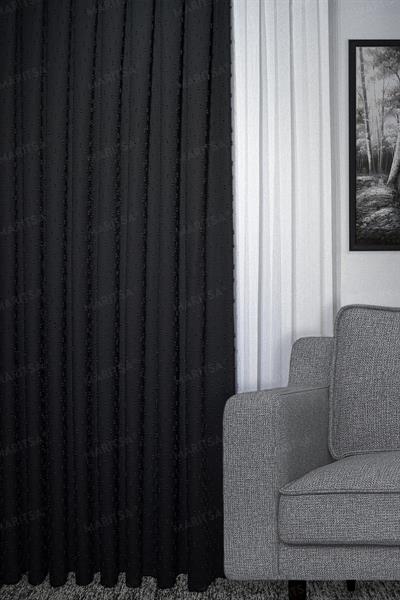 Keten Serisi Ponpon Desen Siyah Fon Perde