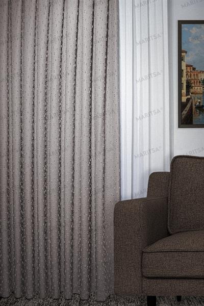 Keten Serisi Ponpon Desen Sütlü Kahve Fon Perde