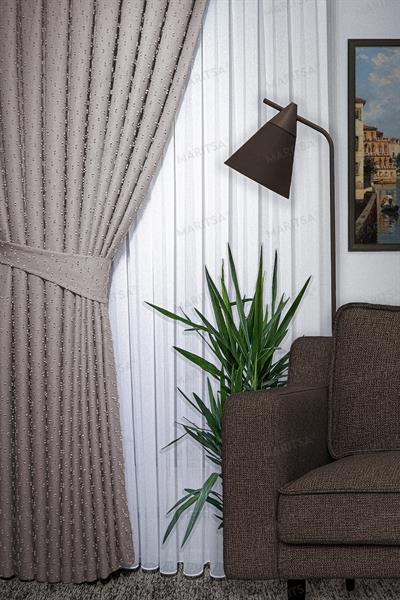 Keten Serisi Ponpon Desen Sütlü Kahve Fon Perde