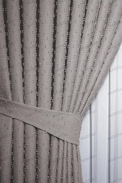 Keten Serisi Ponpon Desen Sütlü Kahve Fon Perde