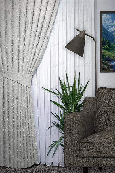 Keten Serisi Ponpon Desen Taş Fon Perde