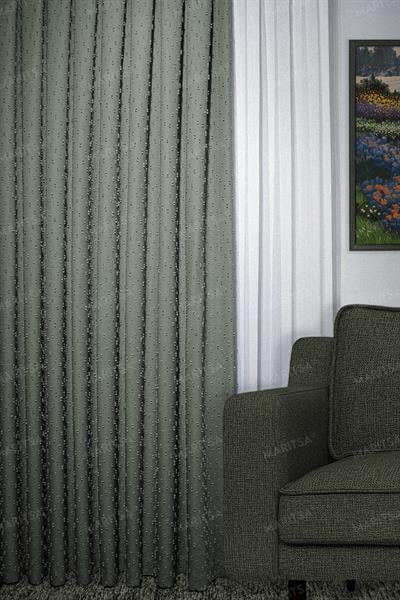 Keten Serisi Ponpon Desen Yeşil Fon Perde