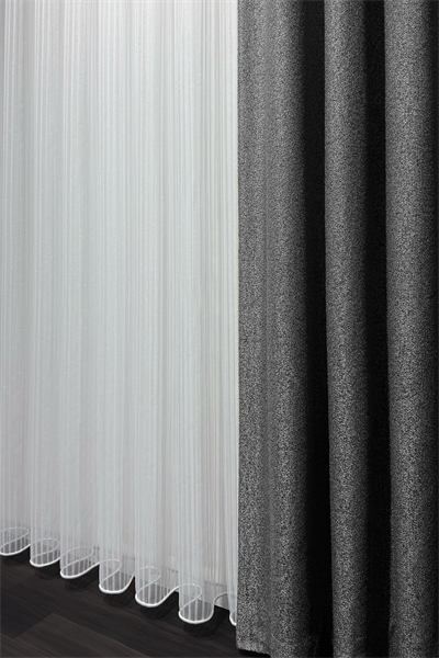 Linea Serisi Çift Kordone Çizgili Simli Ekru Tül Perde