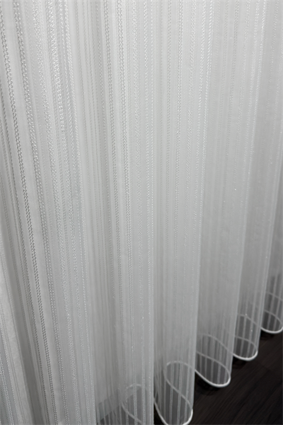 Linea Serisi Çift Kordone Çizgili Simli Ekru Tül Perde