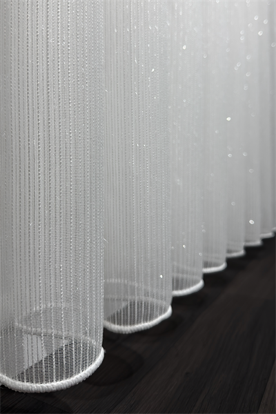 Linea Serisi Düz Çizgili Simli Ekru Tül Perde