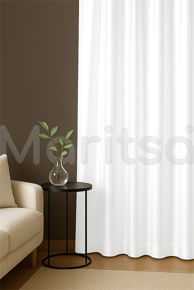 Lüks Saten Beyaz Güneşlik Perde