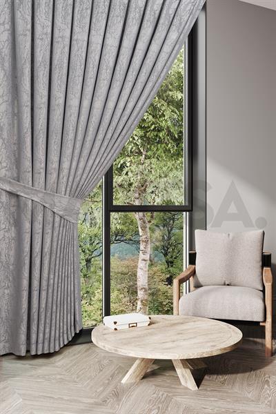 Nevada Serisi Jakarlı Dal Desen Açık Gri Fon Perde