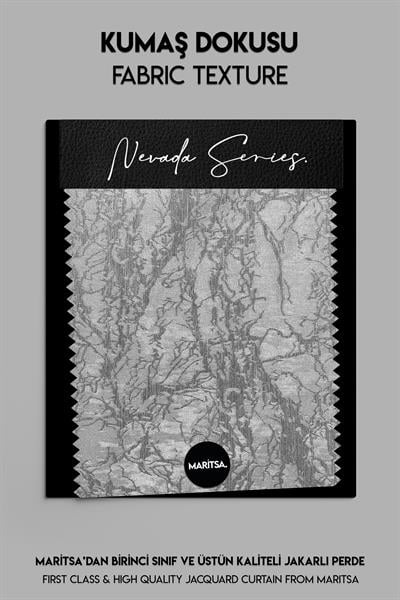 Nevada Serisi Jakarlı Dal Desen Açık Gri Fon Perde
