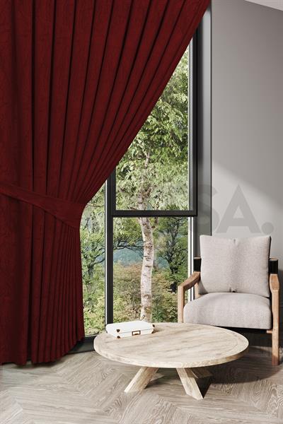 Nevada Serisi Jakarlı Dal Desen Bordo Fon Perde