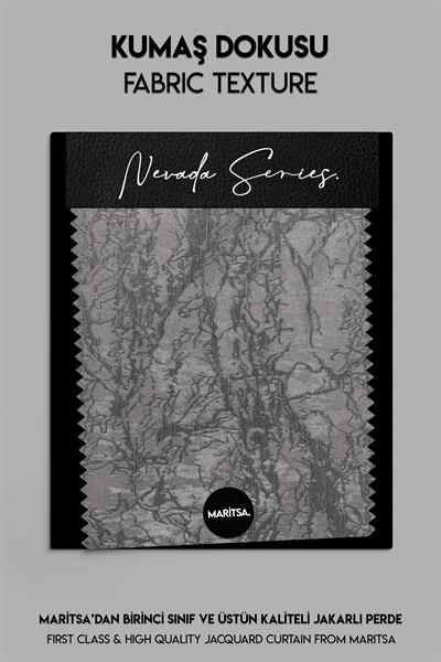 Nevada Serisi Jakarlı Dal Desen Gri Fon Perde