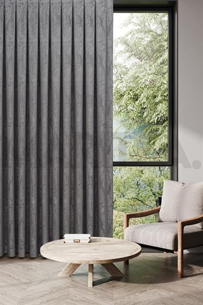 Nevada Serisi Jakarlı Dal Desen Gri Fon Perde