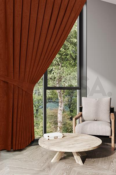 Nevada Serisi Jakarlı Dal Desen Kiremit Fon Perde