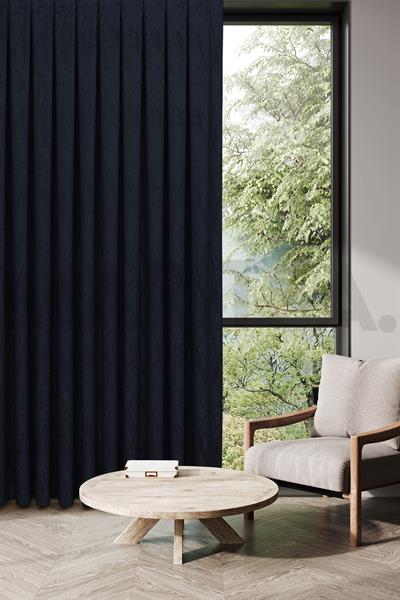 Nevada Serisi Jakarlı Dal Desen Lacivert Fon Perde