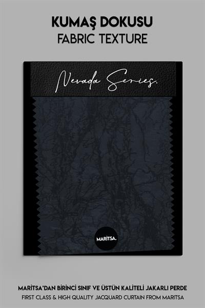 Nevada Serisi Jakarlı Dal Desen Lacivert Fon Perde
