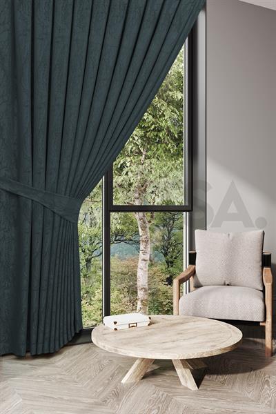 Nevada Serisi Jakarlı Dal Desen Petrol Fon Perde