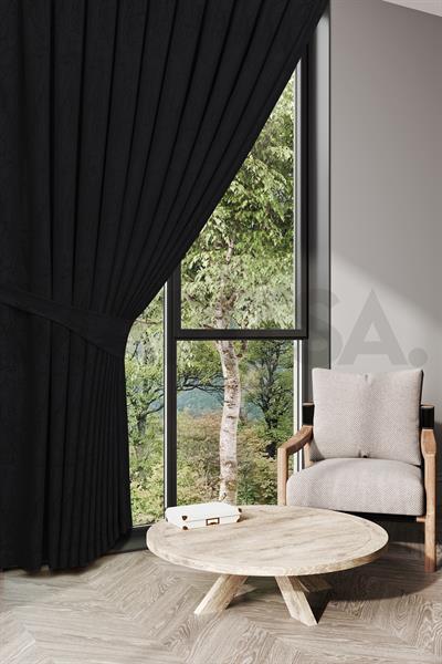 Nevada Serisi Jakarlı Dal Desen Siyah Fon Perde