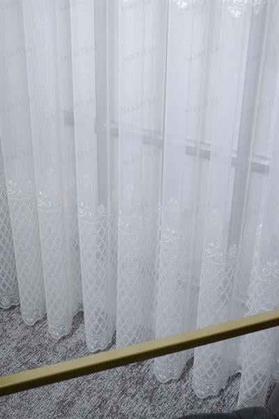 Nova Serisi Mahur Desen Keten Efektli Zemine Nakışlı Ekru Tül Perde Tül Perde