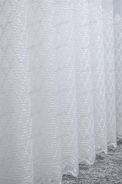 Nova Serisi Mahur Desen Keten Efektli Zemine Nakışlı Ekru Tül Perde Tül Perde