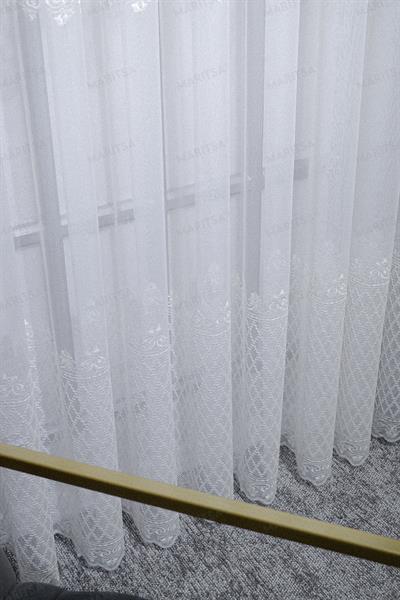 Nova Serisi Mahur Desen Keten Efektli Zemine Nakışlı Ekru Tül Perde Tül Perde
