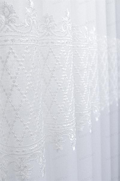 Nova Serisi Mahur Desen Keten Efektli Zemine Nakışlı Ekru Tül Perde Tül Perde