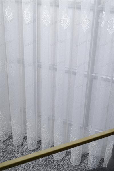 Nova Serisi Nergis Desen Keten Efektli Zemine Nakışlı Ekru Tül Perde Tül Perde