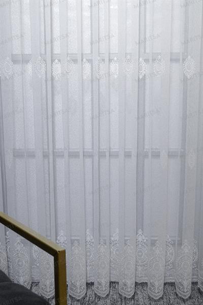 Nova Serisi Nergis Desen Keten Efektli Zemine Nakışlı Ekru Tül Perde Tül Perde