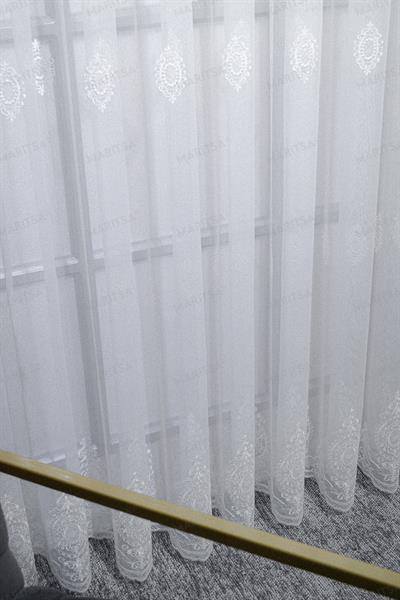 Nova Serisi Nergis Desen Keten Efektli Zemine Nakışlı Ekru Tül Perde Tül Perde