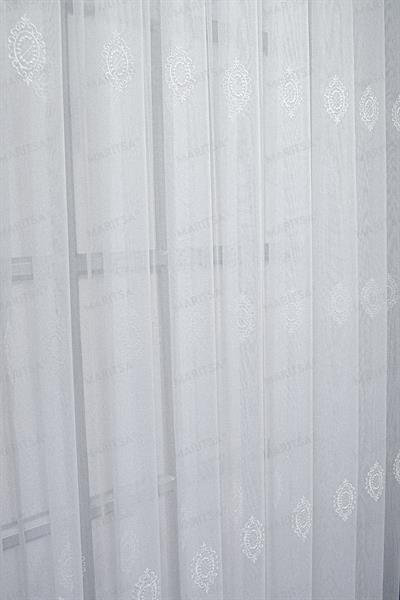 Nova Serisi Nergis Desen Keten Efektli Zemine Nakışlı Ekru Tül Perde Tül Perde