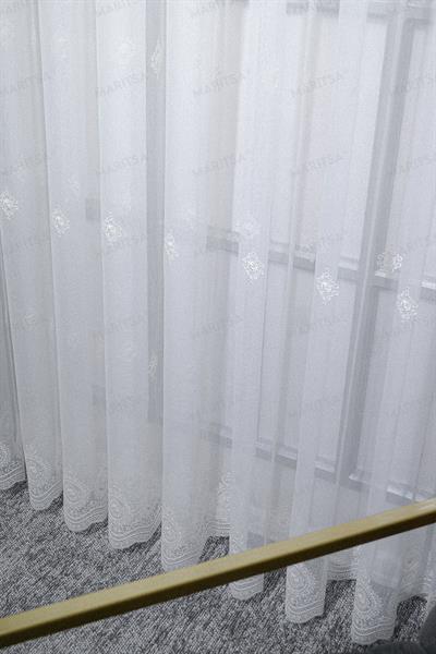 Nova Serisi Nesrin Desen Keten Efektli Zemine Nakışlı Ekru Tül Perde Tül Perde