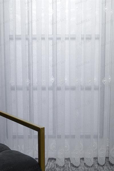 Nova Serisi Nesrin Desen Keten Efektli Zemine Nakışlı Ekru Tül Perde Tül Perde