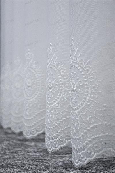 Nova Serisi Nesrin Desen Keten Efektli Zemine Nakışlı Ekru Tül Perde Tül Perde