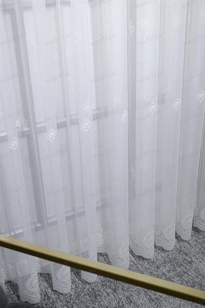 Nova Serisi Nesrin Desen Keten Efektli Zemine Nakışlı Ekru Tül Perde Tül Perde