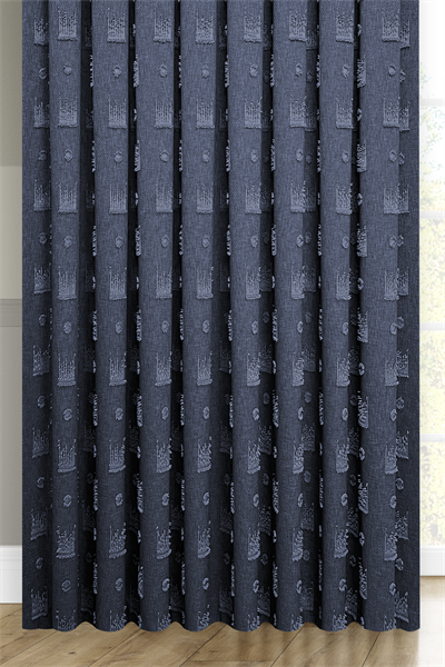 Soft Keten Serisi Helora Desen Lacivert Fon Perde