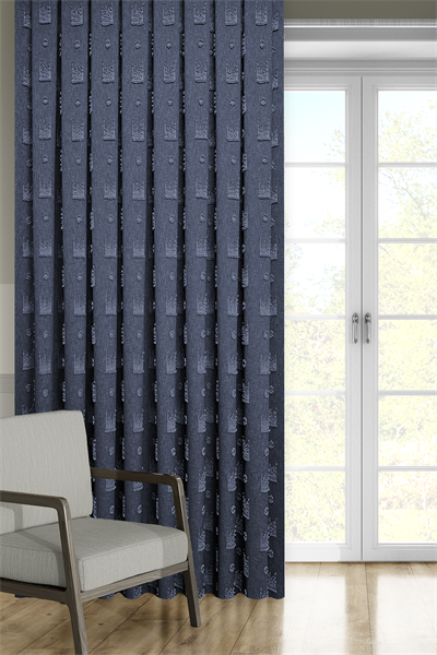 Soft Keten Serisi Helora Desen Lacivert Fon Perde