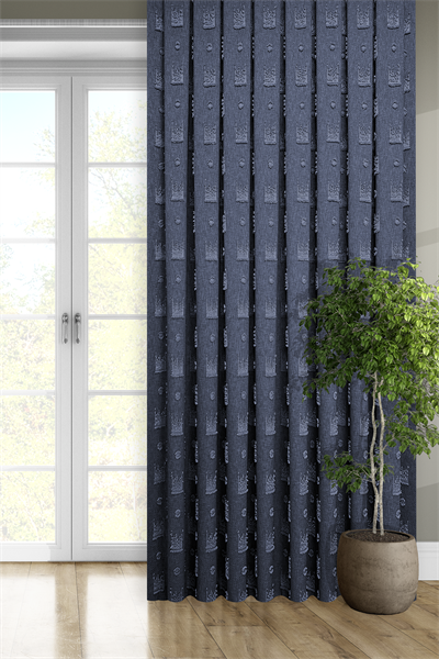 Soft Keten Serisi Helora Desen Lacivert Fon Perde