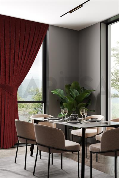 Şönil Serisi Kadife Görünümlü Bordo Fon Perde