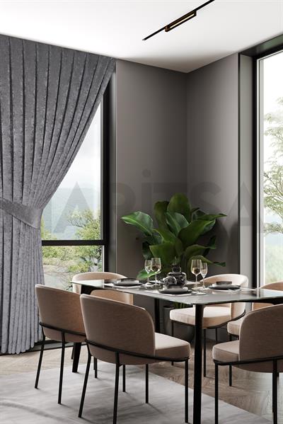 Şönil Serisi Kadife Görünümlü Gri Fon Perde