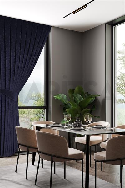 Şönil Serisi Kadife Görünümlü Lacivert Fon Perde