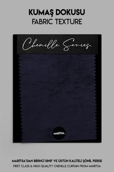 Şönil Serisi Kadife Görünümlü Lacivert Fon Perde