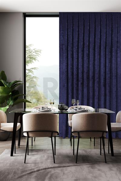 Şönil Serisi Kadife Görünümlü Parlament Mavi Fon Perde