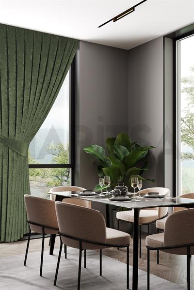 Şönil Serisi Kadife Görünümlü Yeşil Fon Perde