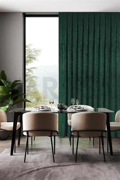 Şönil Serisi Kadife Görünümlü Zümrüt Yeşili Fon Perde