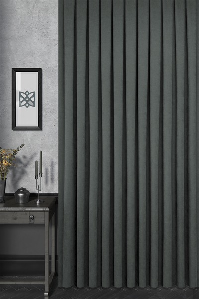 Velmatt Serisi Kadife Efektli Yüksek Gramajlı Gri Yeşil Fon Perde