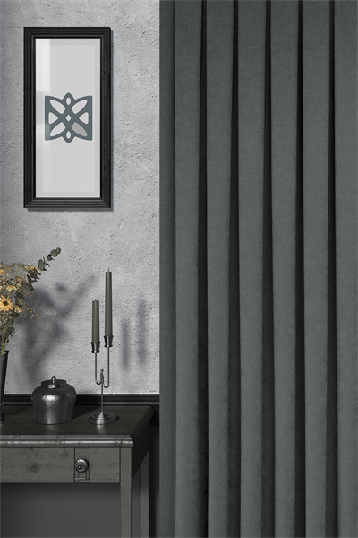 Velmatt Serisi Kadife Efektli Yüksek Gramajlı Gri Yeşil Fon Perde