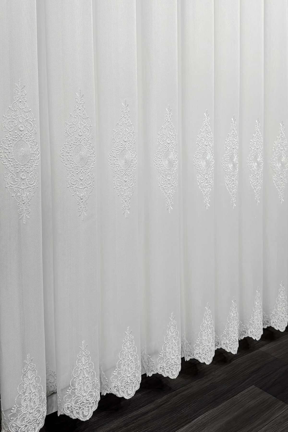 Bambu Serisi Arma Damask Desen Ekru Kordone Tül Perde