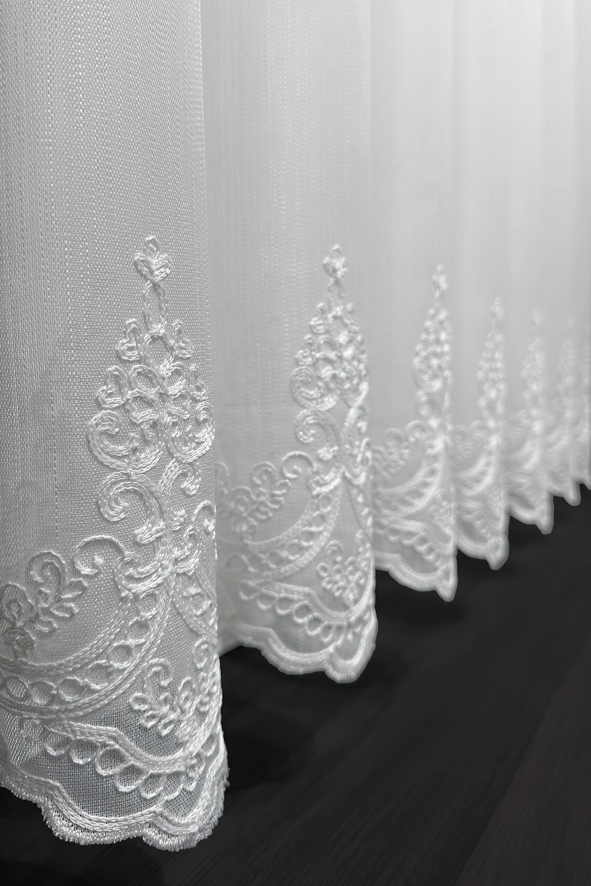 Bambu Serisi Pera Damask Etek Desen Ekru Tül Perde
