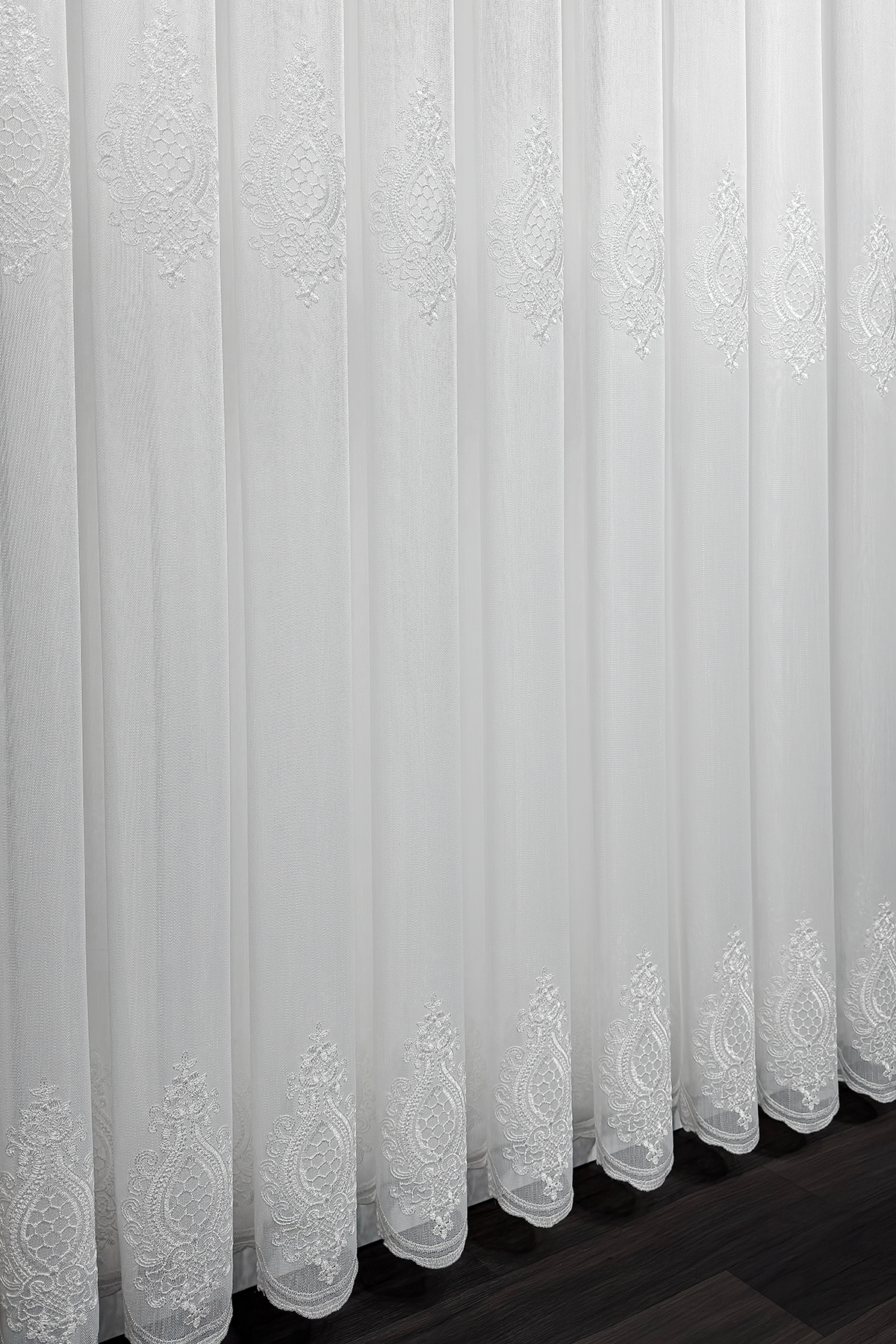 Bambu Serisi Petek Damask Desen Ekru Kordone Tül Perde