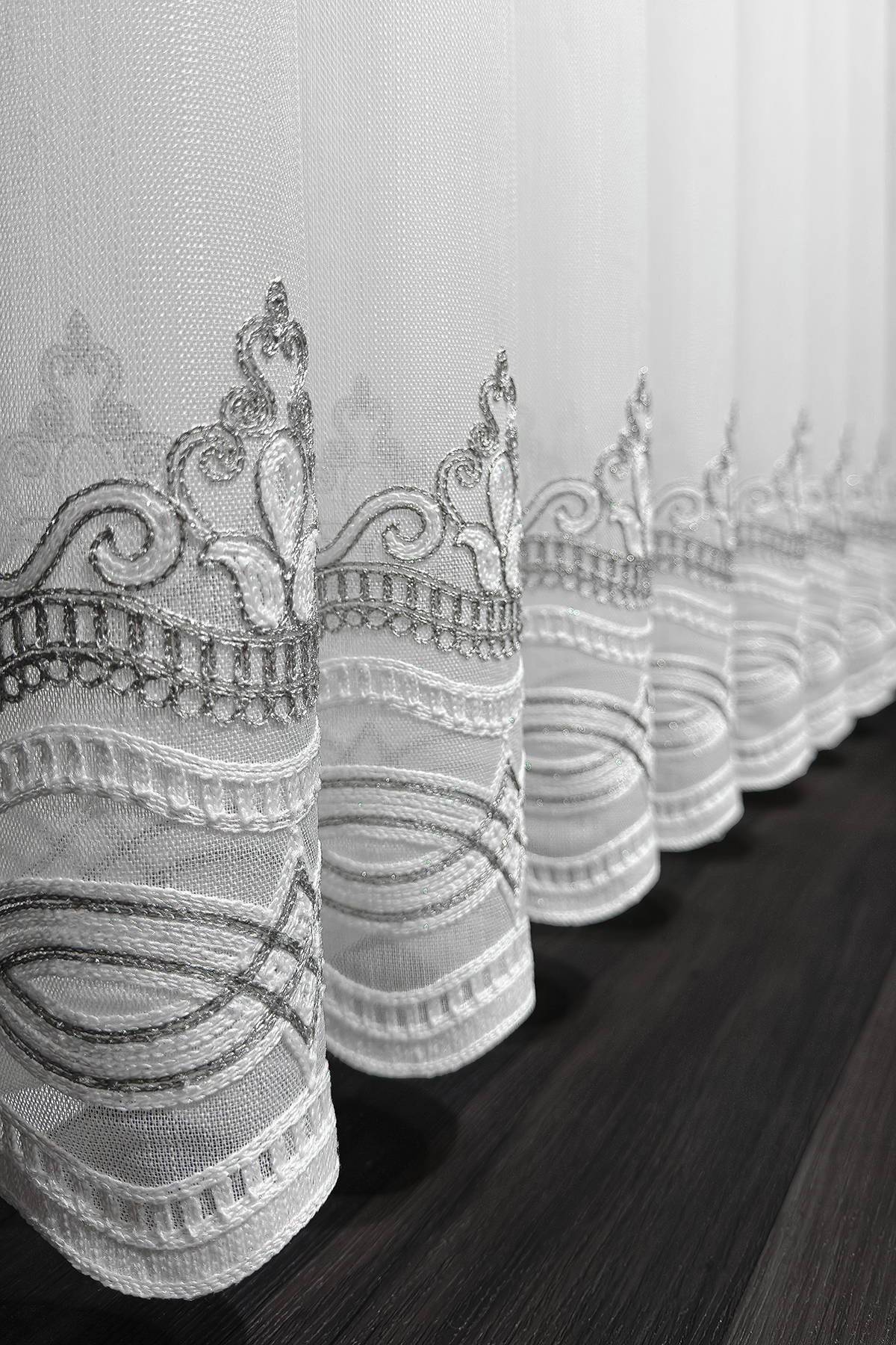 Bambu Serisi Roma Damask Etek Desen Ekru Tül Perde